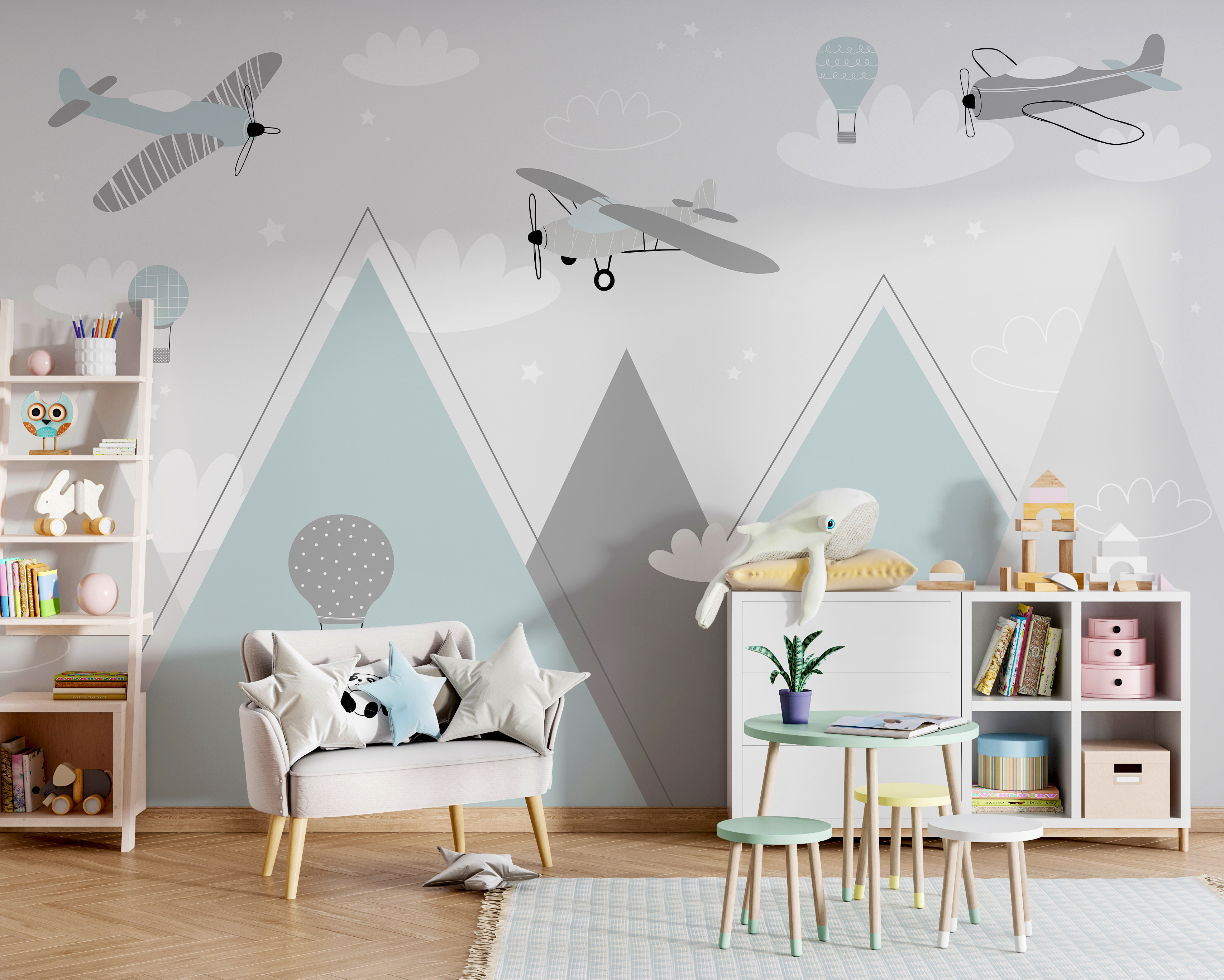 Wallpaper with airplanes and mountains