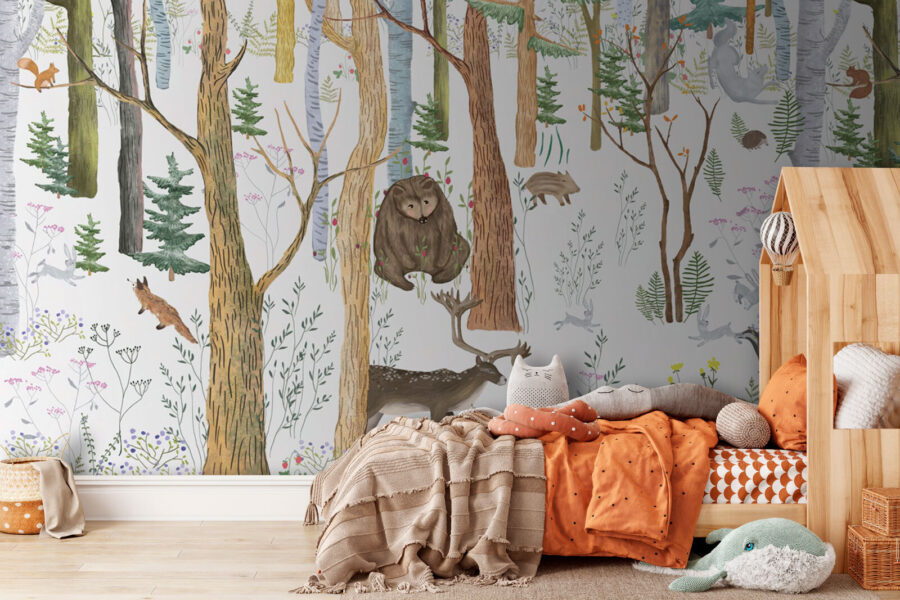 Bosque con árboles y animales