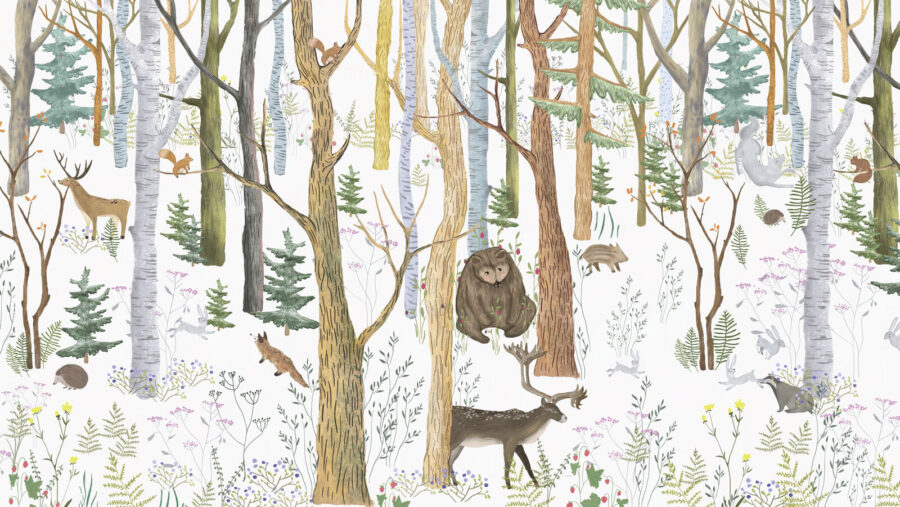 Bosque con árboles y animales