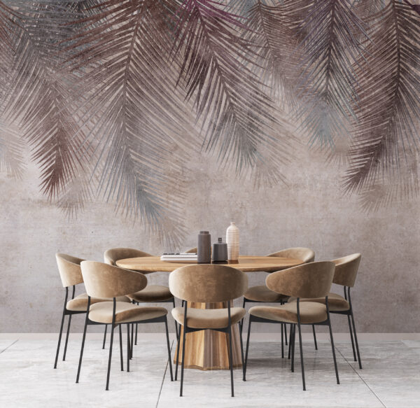 Muted palm leaves on textured background