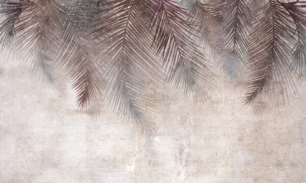 Muted palm leaves on textured background