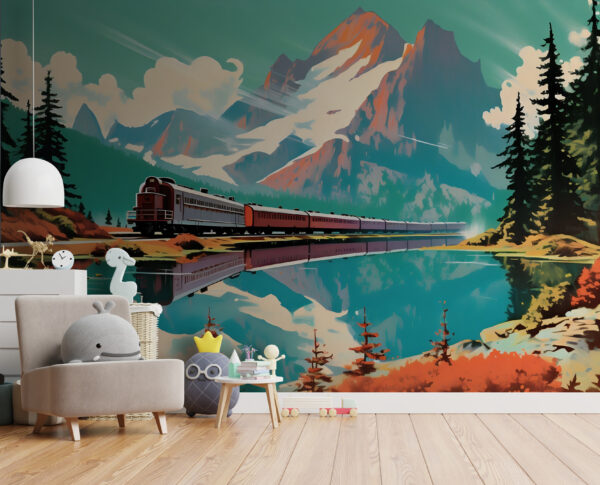 Tren en las vías junto a un lago Tren en las vías junto a un lago