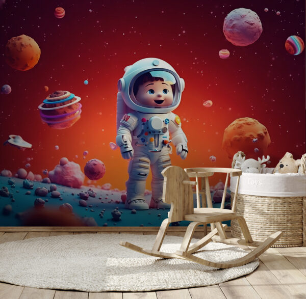 Dibujo animado de un astronauta de juguete en el espacio Dibujo animado de un astronauta de juguete en el espacio
