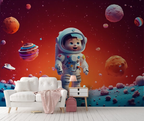 Dibujo animado de un astronauta de juguete en el espacio Dibujo animado de un astronauta de juguete en el espacio