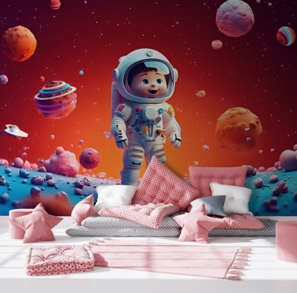 Dibujo animado de un astronauta de juguete en el espacio Dibujo animado de un astronauta de juguete en el espacio