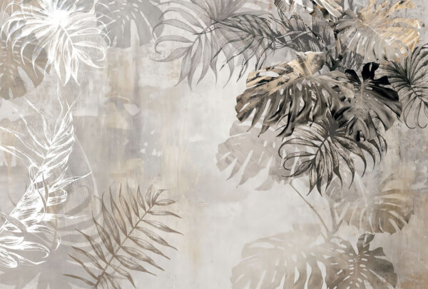 Pared gris y blanca con hojas Pared gris y blanca con hojas