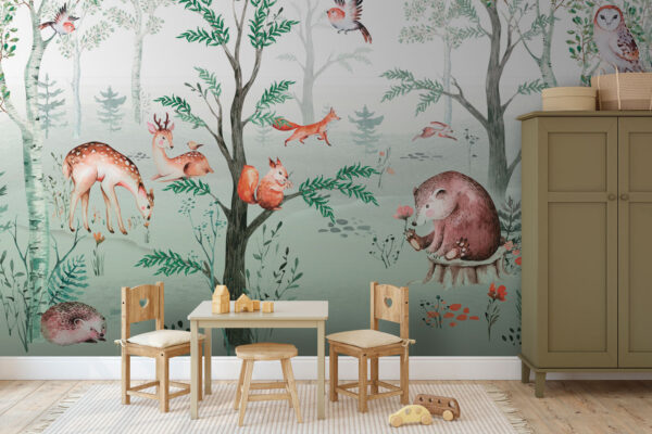 Fotomurales Fotomurales Pintura de animales en un bosque (SKU: u94645)