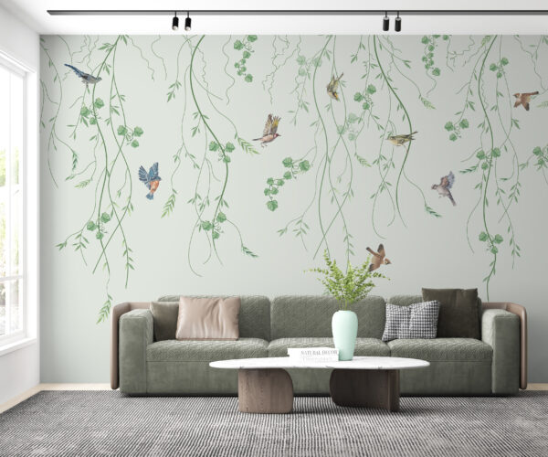 Papel pintado con pájaros y enredaderas Papel pintado con pájaros y enredaderas
