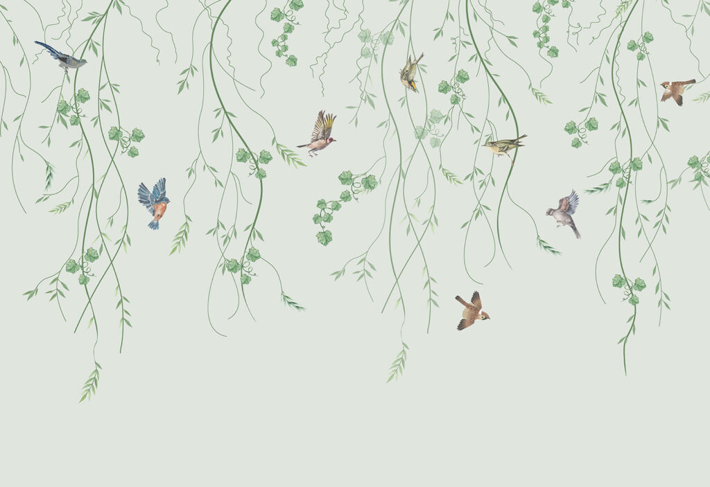 Papel pintado con pájaros y enredaderas Papel pintado con pájaros y enredaderas