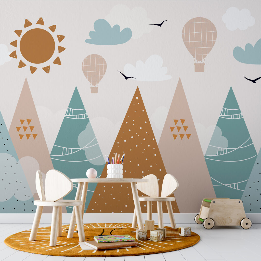 Landscape with trees and hot air balloons