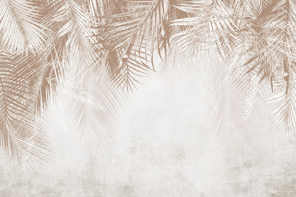 White and brown background with palm leaves White and brown background with palm leaves