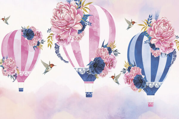 Grupo de globos aerostáticos con flores Grupo de globos aerostáticos con flores