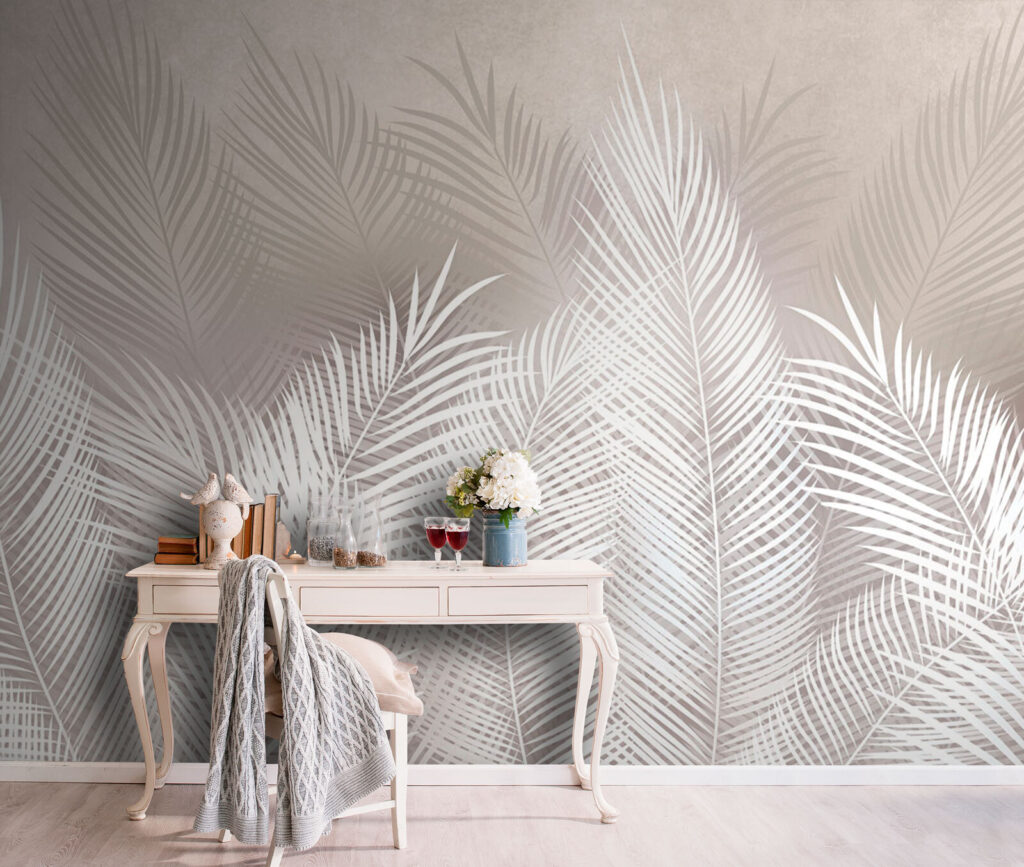 White feathers on a gray background