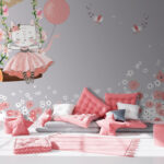 Fotomurales Dibujo animado de un gato en un columpio