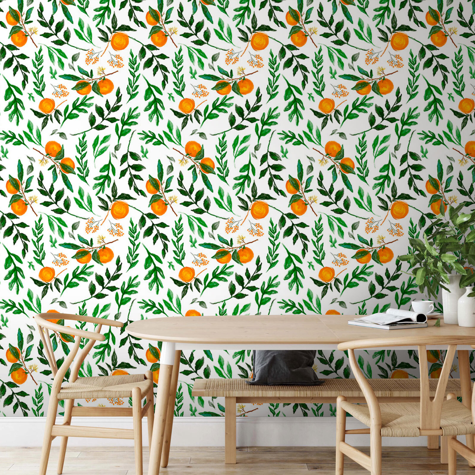 Pattern of oranges and leaves