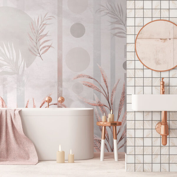 Papel pintado con hojas y círculos Papel pintado con hojas y círculos
