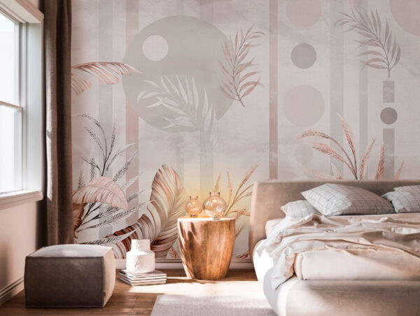 Papel pintado con hojas y círculos Papel pintado con hojas y círculos