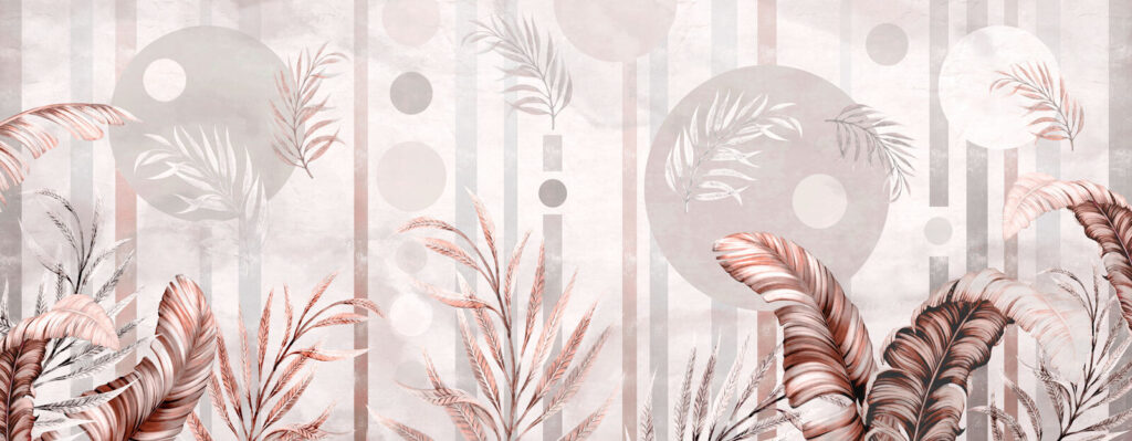 Papel pintado con hojas y círculos Papel pintado con hojas y círculos