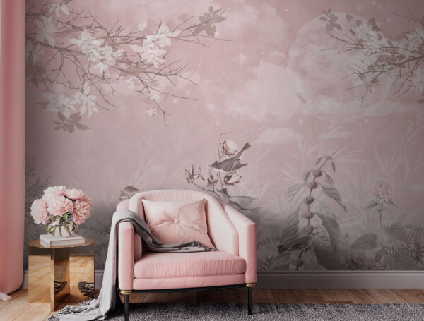 Fondo rosa con pájaros y flores Fondo rosa con pájaros y flores