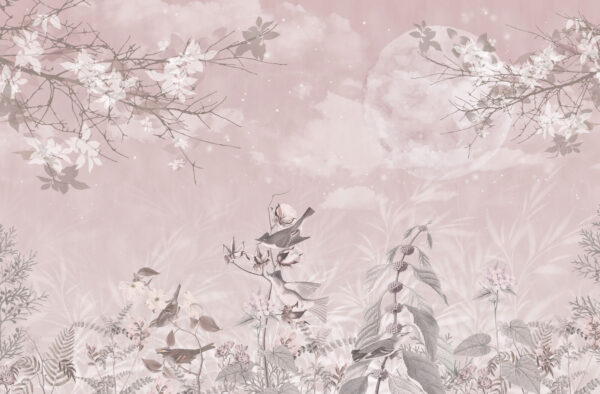 Fondo rosa con pájaros y flores Fondo rosa con pájaros y flores