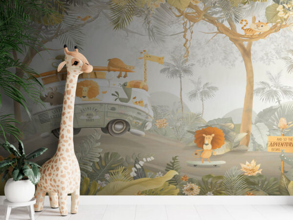 Wallpaper with animals and trees