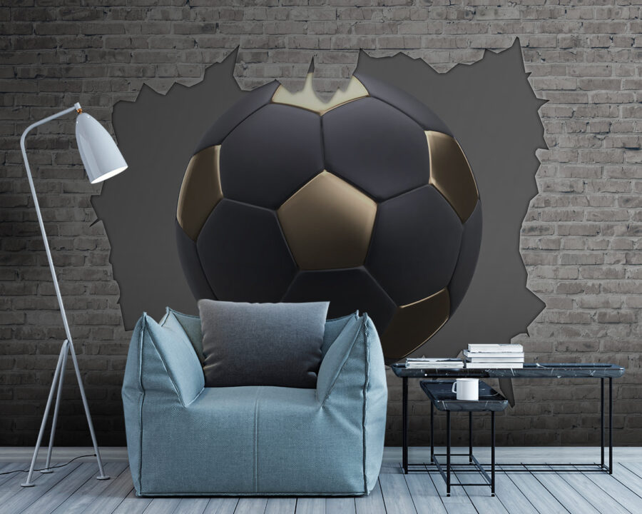 Un balón de fútbol atraviesa una pared