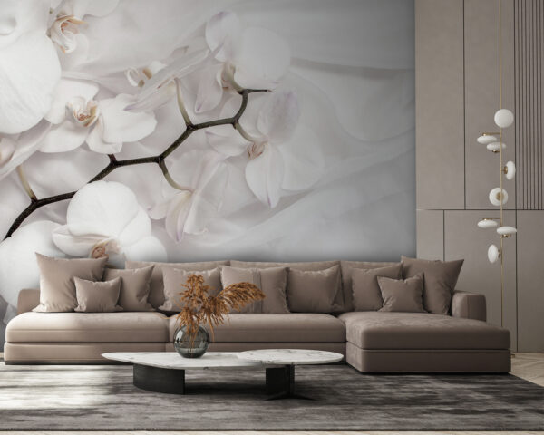 Fotomurales Fotomurales Orquídeas blancas sobre tela blanca (SKU: u94056)