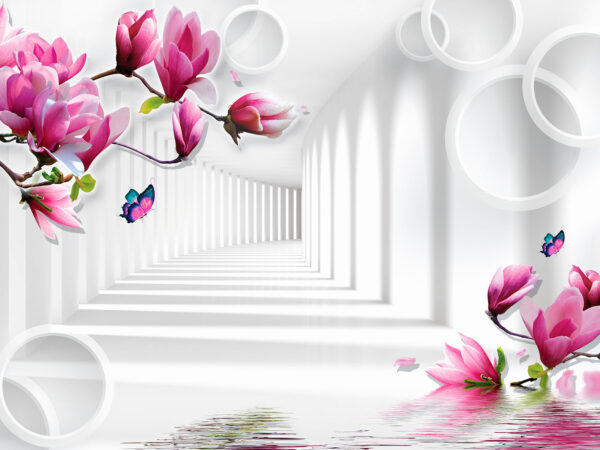 Papel pintado con flores rosas y mariposas Papel pintado con flores rosas y mariposas
