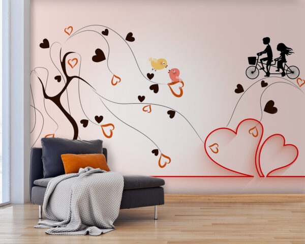 Árbol con corazones y pájaros Árbol con corazones y pájaros