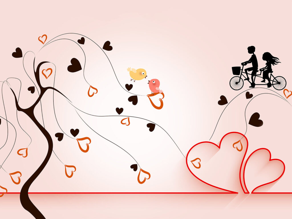 Árbol con corazones y pájaros Árbol con corazones y pájaros