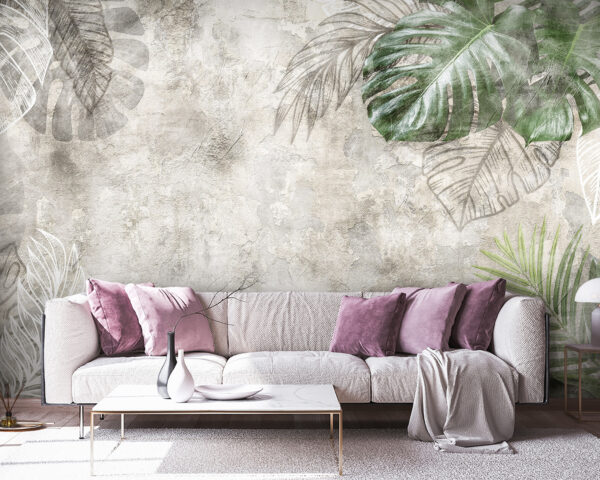 Elegant leaves on textured background