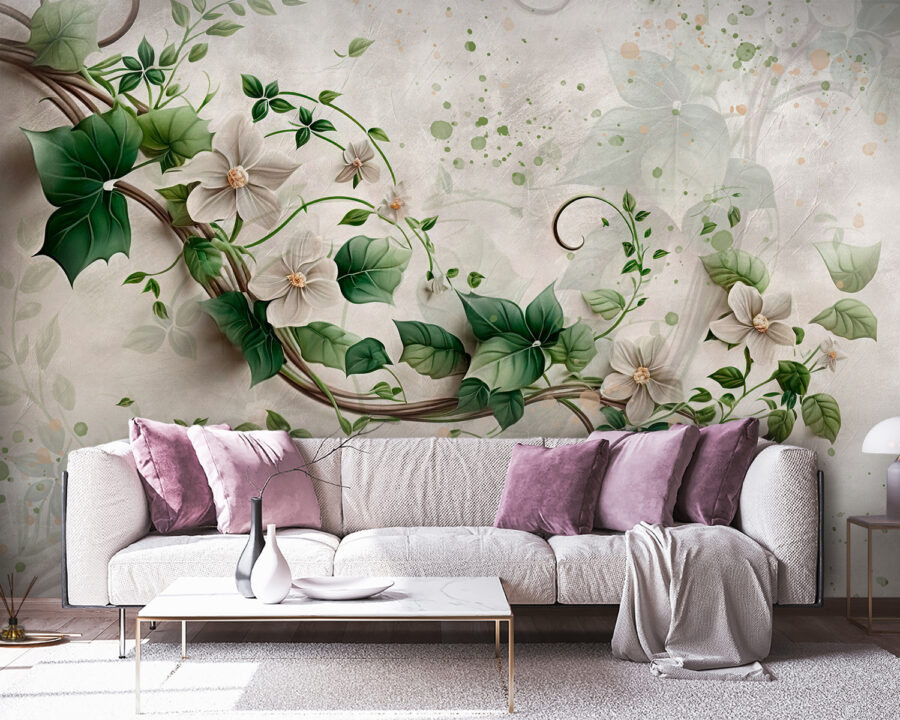Fotomurales Pintura de flores y hojas - Imagen 7