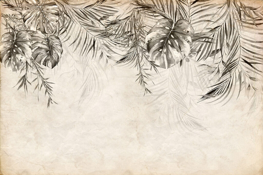 Hojas tropicales sobre fondo texturizado Hojas tropicales sobre fondo texturizado