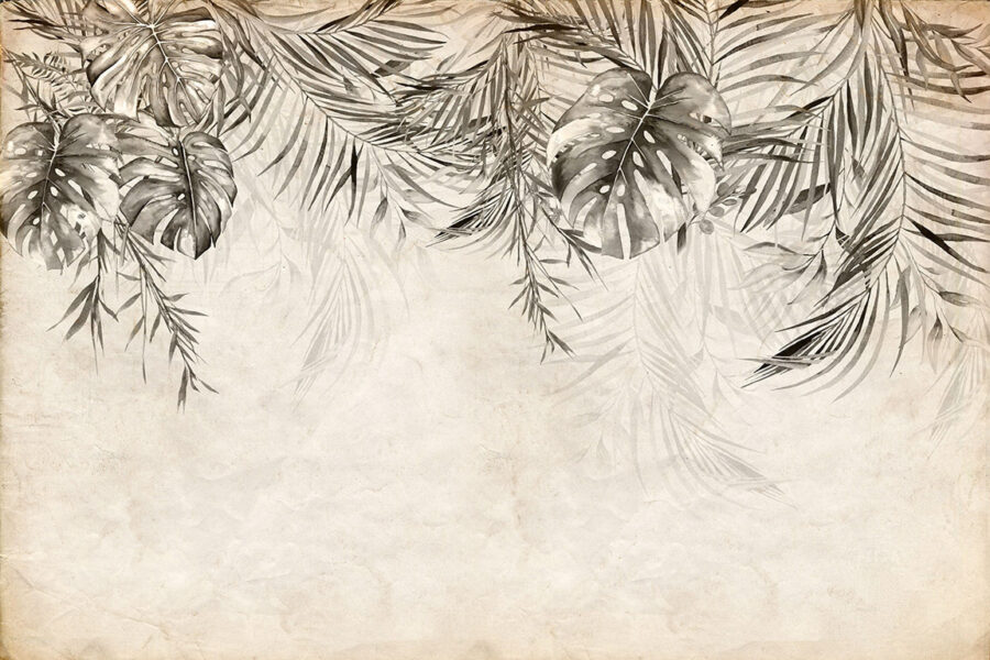 Hojas tropicales sobre fondo texturizado