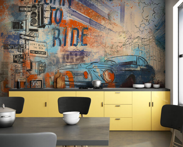 Pintura de un coche y señales de tráfico Pintura de un coche y señales de tráfico