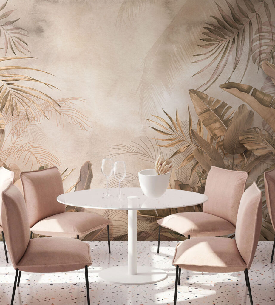 Tropical leaves in soft hues