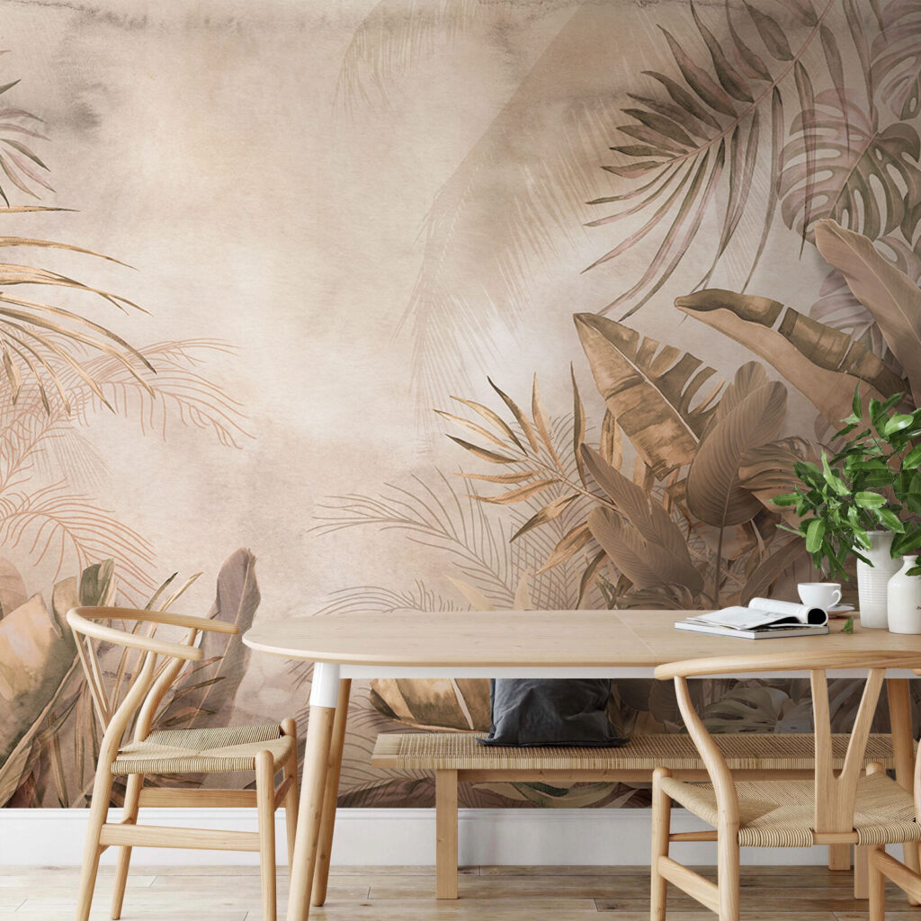 Tropical leaves in soft hues