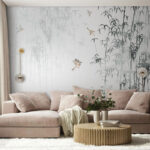 Fotomurales Pájaros volando pájaros en la niebla