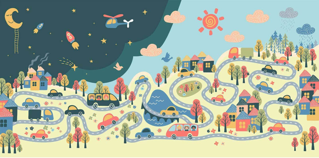 Dibujos animados de coches y casas Dibujos animados de coches y casas