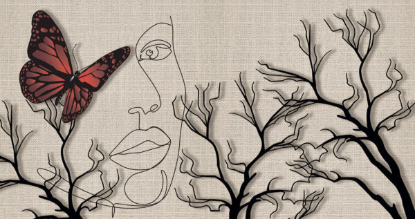 Una mariposa y el dibujo de la cara de una mujer Una mariposa y el dibujo de la cara de una mujer