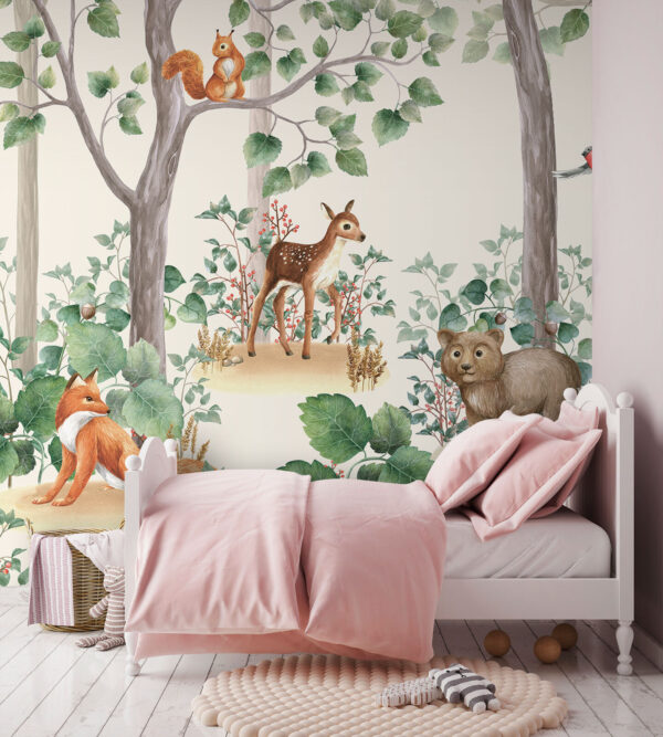Papel pintado con animales en el bosque Papel pintado con animales en el bosque