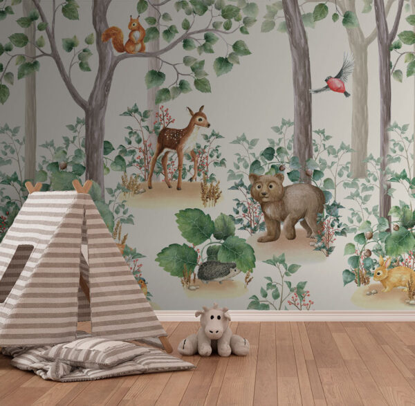Papel pintado con animales en el bosque Papel pintado con animales en el bosque