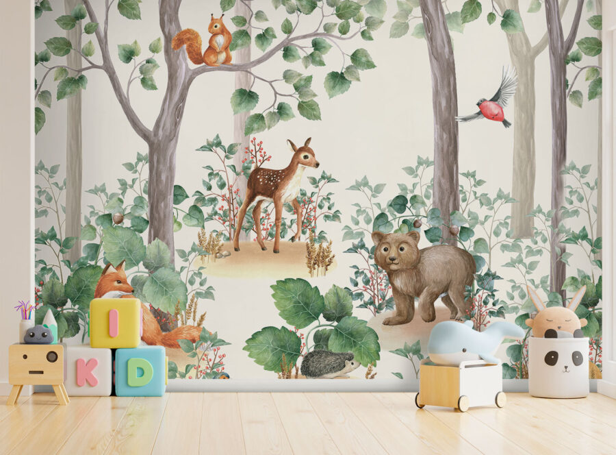 Papel pintado con animales en el bosque Papel pintado con animales en el bosque