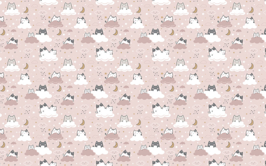 Patrón de gatos sobre fondo rosa