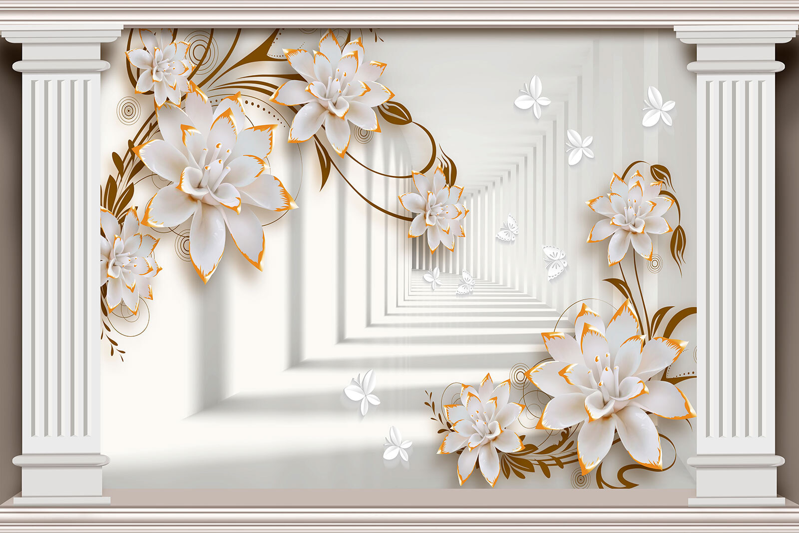 Elegant floral frame with butterfiles