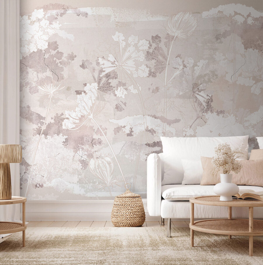Motivo floral blanco y gris