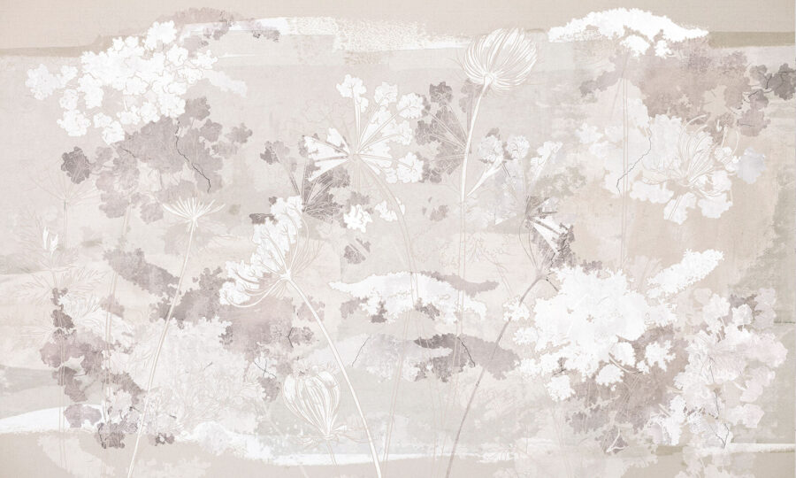 Motivo floral blanco y gris