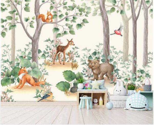 Papel pintado con animales en el bosque Papel pintado con animales en el bosque