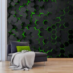 Fotomurales Un hexágono negro con luces verdes