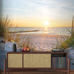 Fotomurales Playa con césped y una masa de agua